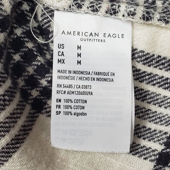 American Eagle Flannel Crop Shirt Women's Medium Black & Cream Plaid Western NWT - Picture 9 of 16
